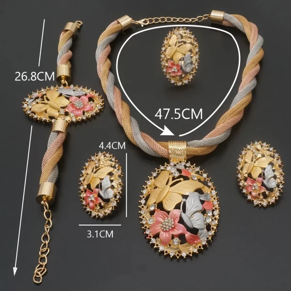 Fashion African Jewelry Charm Necklace Earrings Dubai Gold Jewellery Sets For Women Wedding Bridal Bracelet Ring Jewlery Set - Image 9