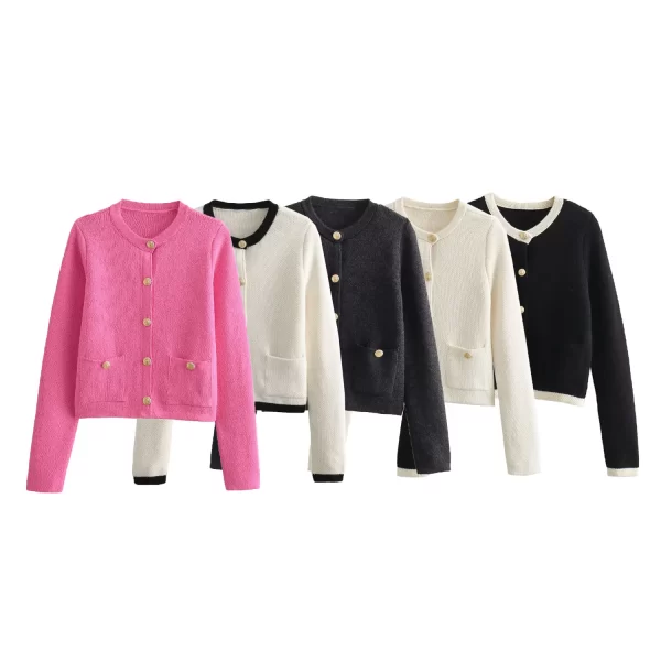 Women's thin knitted female cardigan jacket 2024 summer long-sleeved O-neck slim sweater female short top Y2K short jacket - Image 9