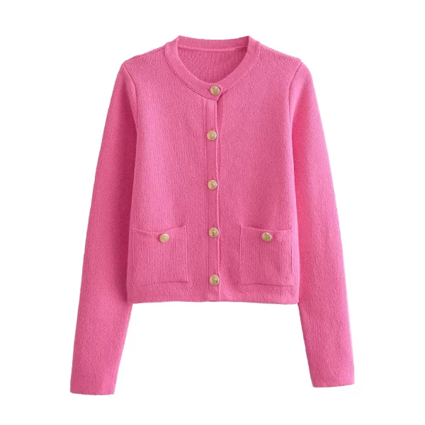 Women's thin knitted female cardigan jacket 2024 summer long-sleeved O-neck slim sweater female short top Y2K short jacket - Image 5