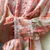 Autumn Holiday Pink Floral Dress Women's Stand Long Lantern Sleeve Belt Lace Up Flower Print Loose A Line Boho Maxi Vestidos - Image 15