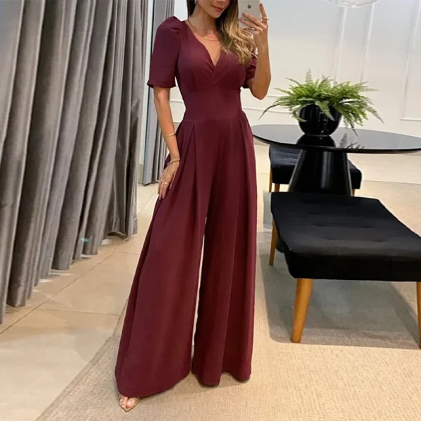 Jump Suits For Women Spring Autumn New Fashion V-neck Solid Color Temperament High Waist Women's Wide Leg Jumpsuit Streetwear - Image 5