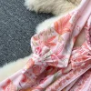 Autumn Holiday Pink Floral Dress Women's Stand Long Lantern Sleeve Belt Lace Up Flower Print Loose A Line Boho Maxi Vestidos - Image 14