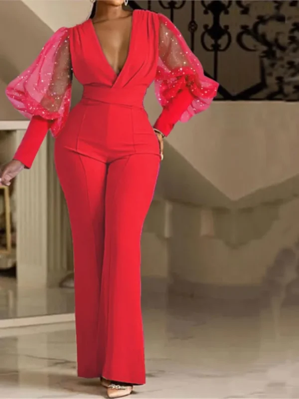 Ladies Elegant Office Jumpsuit Romper For Women 2023 High Waist Wedding Overalls Sequins Bodycon Long Sleeve Party Jumpsuit Club - Image 4