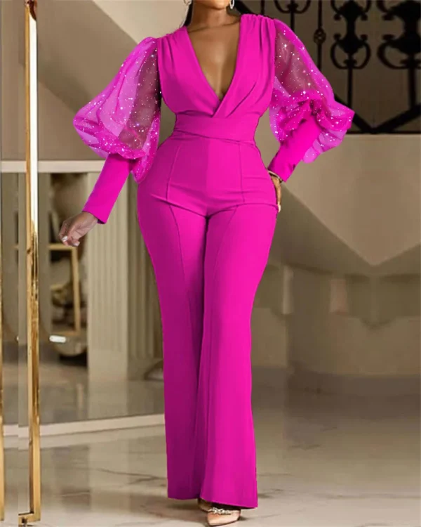 Ladies Elegant Office Jumpsuit Romper For Women 2023 High Waist Wedding Overalls Sequins Bodycon Long Sleeve Party Jumpsuit Club - Image 32