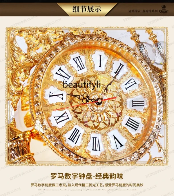 Living Room European Style Standing Grandfather Clock Golden Crystal the Grandfather Clock Living Room Luxury Villa - Image 6