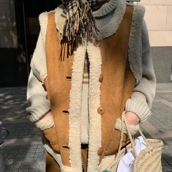 Reversible Vests New Spring Autumn Women Plush Waistcoat Winter Warm Thick Vests Sleeveless Jacket Ladies Coats - Image 4