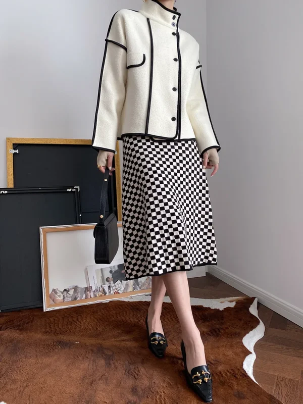 Fashion Coats for Women 2024 Loose Standing Collar Solid Short Women's Jacket Contrast Color Design White Black Autumn Outerwear - Image 16