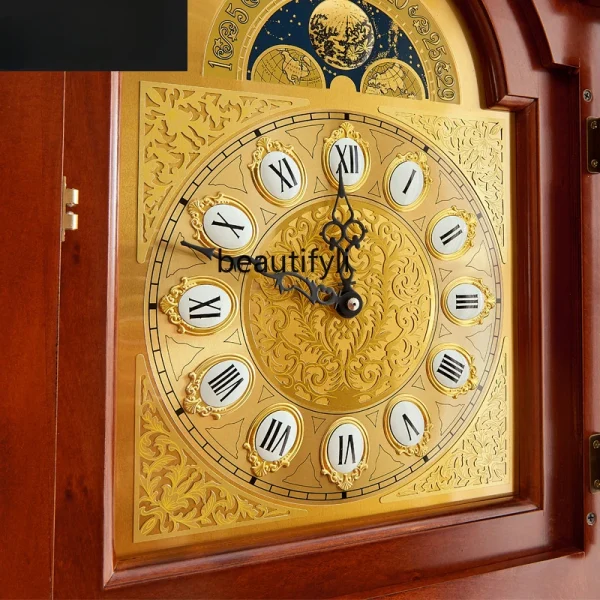 The Grandfather Clock European Luxury Mechanical Clock Solid Wood Chinese Style Villa Standing Grandfather Clock Retro - Image 4