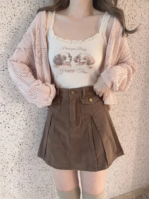 Kawaii Knitted Cardigans Women Long Sleeve V-Neck Flower Shape Hollow Out Sweaters for Sweet Girls - Image 17