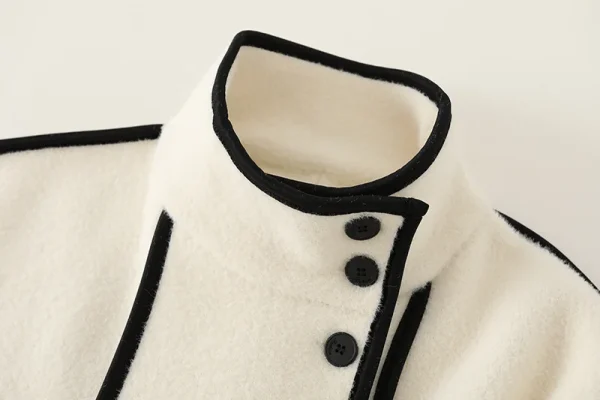 Fashion Coats for Women 2024 Loose Standing Collar Solid Short Women's Jacket Contrast Color Design White Black Autumn Outerwear - Image 37