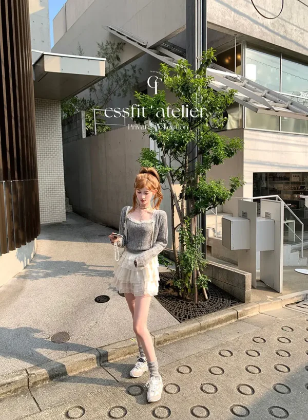 Solid Color Desire Style Women's Fall Lace Splicing Camisole Sweet Top Cardigan Two Piece Fashion Suit Pants Long Sleeve Zipper - Image 14