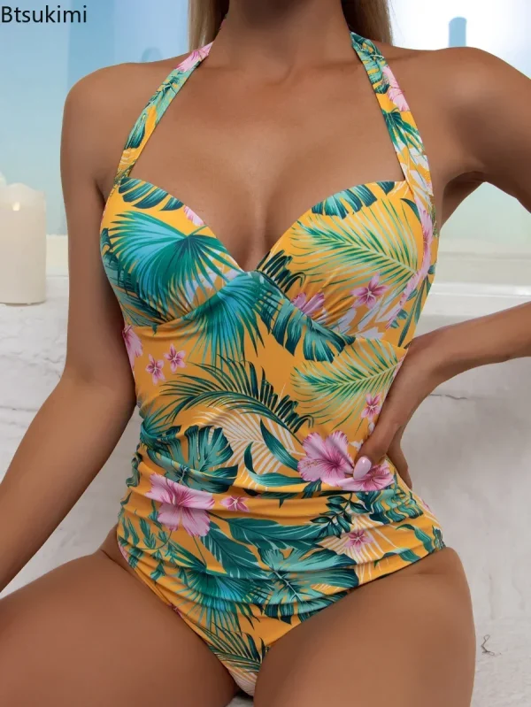 New 2024 Summer Swimwear Women One Piece Sexy Flower Pint Beach Outfits Women Slim Fit Swimsuit for Girls Beachwear Sexy Bikinis - Image 6