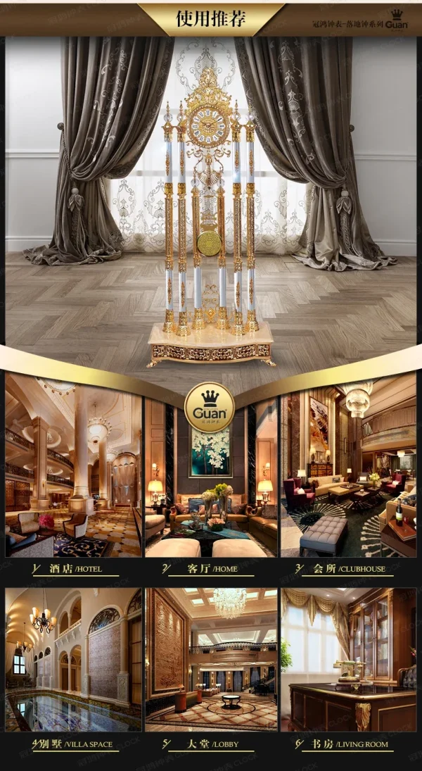 Living Room European Style Standing Grandfather Clock Golden Crystal the Grandfather Clock Living Room Luxury Villa - Image 25