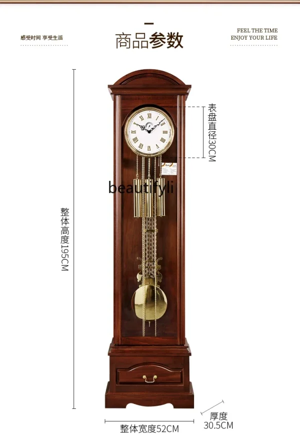 Chinese Style the Grandfather Clock Germany Hermle Imported Movement Light Luxury Mechanical Floor Clock the Grandfather Clock - Image 4