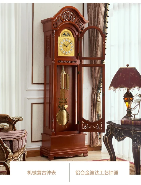 The Grandfather Clock European Luxury Mechanical Clock Solid Wood Chinese Style Villa Standing Grandfather Clock Retro - Image 13