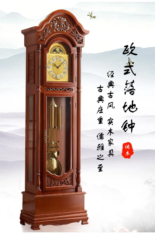 The Grandfather Clock European Luxury Mechanical Clock Solid Wood Chinese Style Villa Standing Grandfather Clock Retro - Image 8