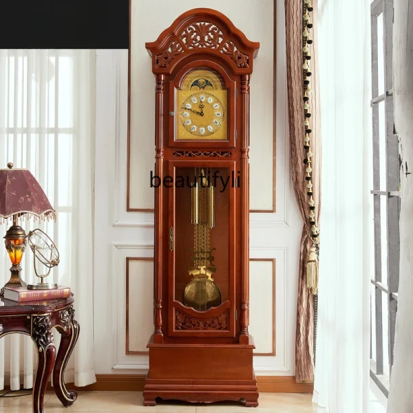 The Grandfather Clock European Luxury Mechanical Clock Solid Wood Chinese Style Villa Standing Grandfather Clock Retro - Image 3