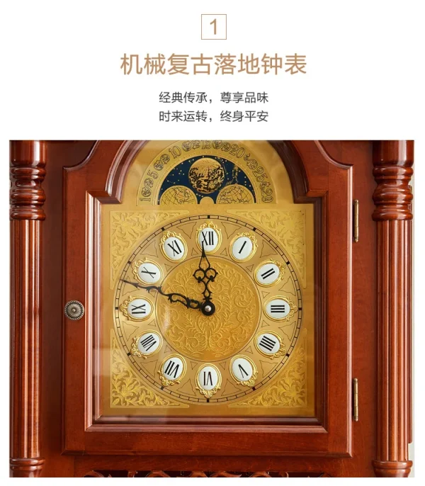The Grandfather Clock European Luxury Mechanical Clock Solid Wood Chinese Style Villa Standing Grandfather Clock Retro - Image 14