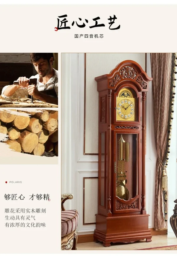 The Grandfather Clock European Luxury Mechanical Clock Solid Wood Chinese Style Villa Standing Grandfather Clock Retro - Image 9