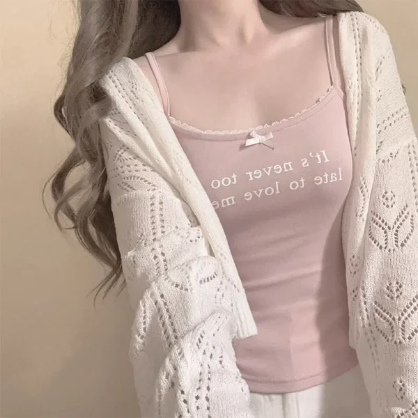 Kawaii Knitted Cardigans Women Long Sleeve V-Neck Flower Shape Hollow Out Sweaters for Sweet Girls - Image 6