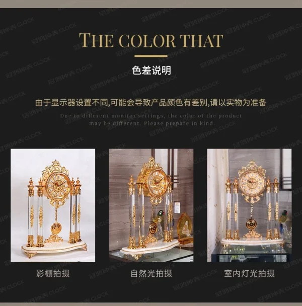 Living Room European Style Standing Grandfather Clock Golden Crystal the Grandfather Clock Living Room Luxury Villa - Image 12