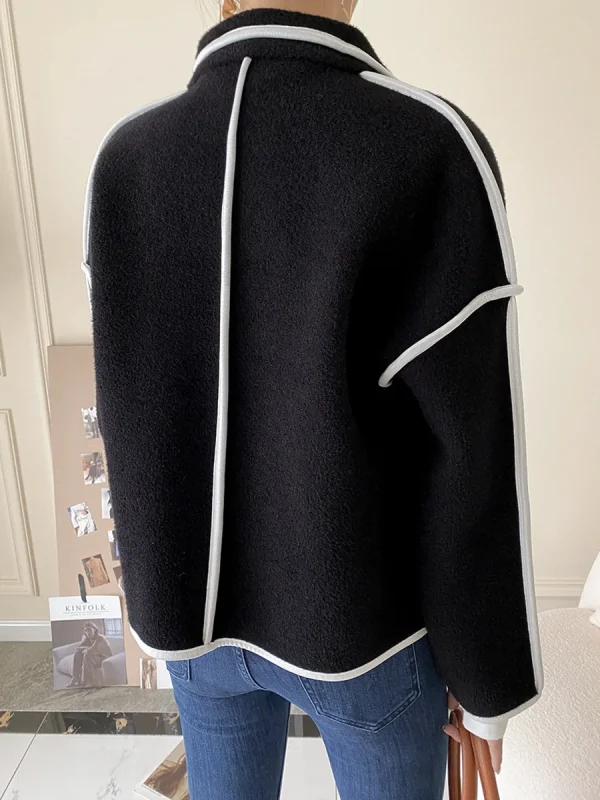 Fashion Coats for Women 2024 Loose Standing Collar Solid Short Women's Jacket Contrast Color Design White Black Autumn Outerwear - Image 21