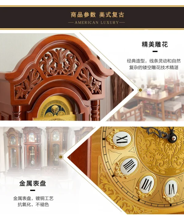 The Grandfather Clock European Luxury Mechanical Clock Solid Wood Chinese Style Villa Standing Grandfather Clock Retro - Image 18