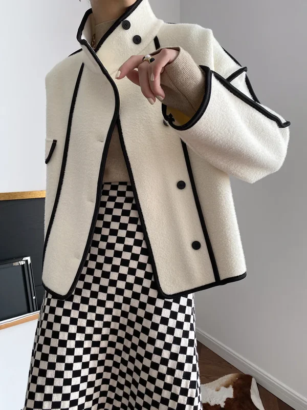 Fashion Coats for Women 2024 Loose Standing Collar Solid Short Women's Jacket Contrast Color Design White Black Autumn Outerwear - Image 33