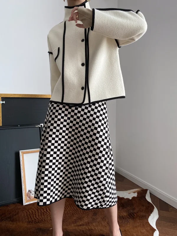 Fashion Coats for Women 2024 Loose Standing Collar Solid Short Women's Jacket Contrast Color Design White Black Autumn Outerwear - Image 27
