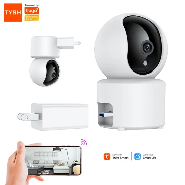 TYSH Wall Mounting Surveillance Ip Smart  Tuya Wifi Cctv Mini Ptz Home Security s Plug&Usb Cable Power Supply