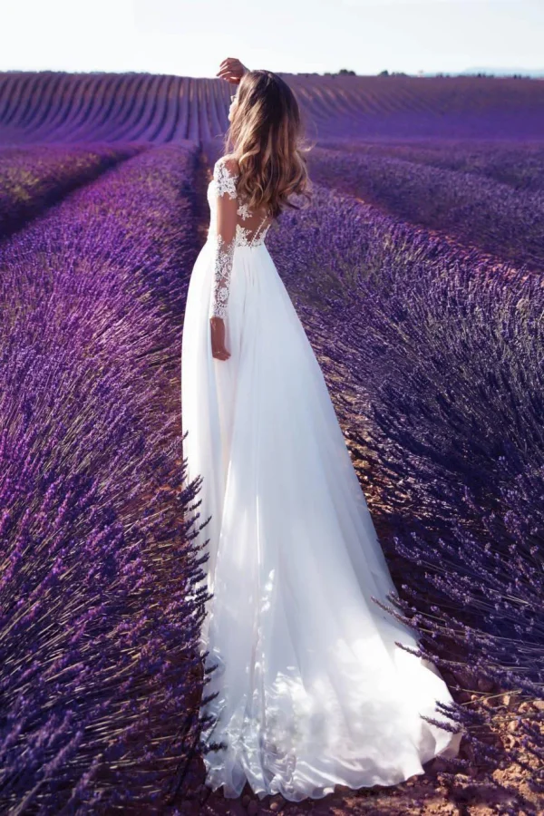 Women's Sexy Party Dinner Dresses White Long-sleeve Perspective Lace Wedding Slim High Waist Big Swing Ladies Long Dress - Image 9