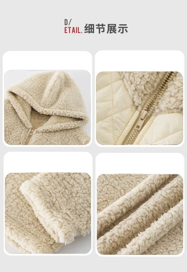 FairyShely 2025 Winter Solid Patchwork Women Jacket Thick Plush Hooded Warm Long Sleeve Long Coat Soft Zipper Cardigan Lady Coat - Image 9