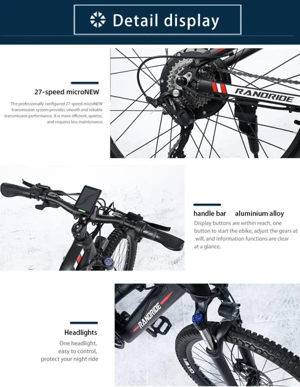 RANDRIDE YS90 1000W 48V Electric Bicycle SHIMANO Hydraulic Break Mountain Ebike Full Suspension Adult Bicycle and Electric Bike - Image 20