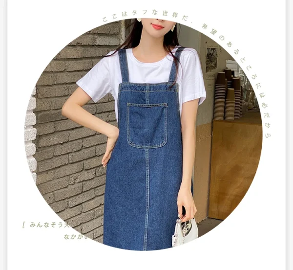 Women Denim Straps Dress 2023 New Spring Summer Loose Straight Dress Female Versatile Casual Mid-Length Split Frock - Image 13
