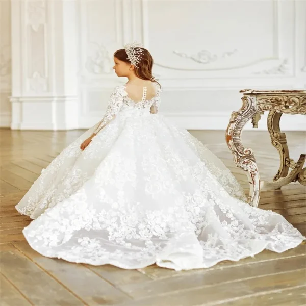 Luxurious White Flower Girl Dress Long Train With Bow Bead Birthday Ball Ball Gown Princess Holy First Communion Gowns - Image 12