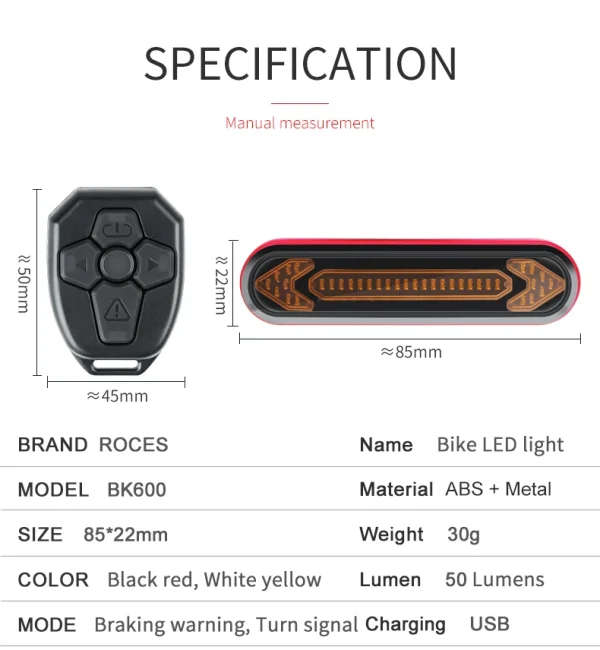 Bicycle Light USB Rechargeable Tail Light Warning Bike Rear Light Smart Wireless Remote Turn Signal Light LED Bicycle Lantern - Image 10