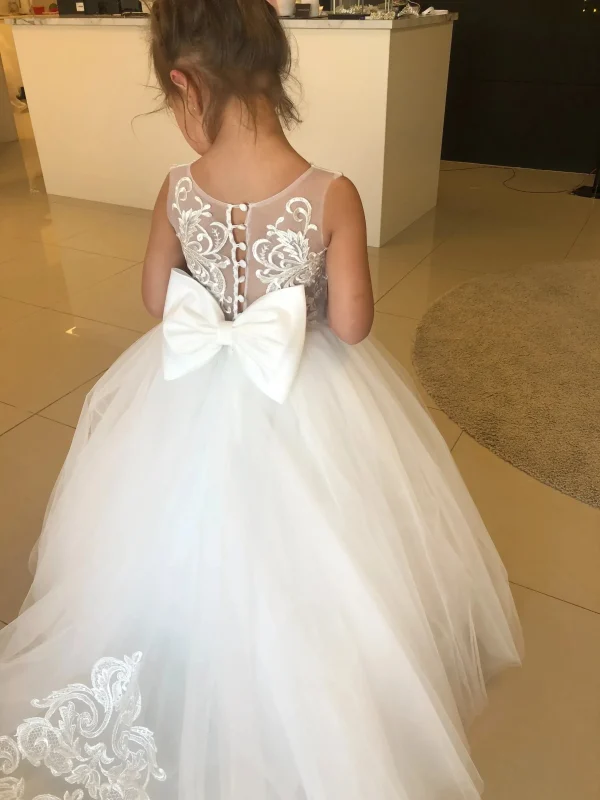 Luxurious White Flower Girl Dress Long Train With Bow Bead Birthday Ball Ball Gown Princess Holy First Communion Gowns - Image 28