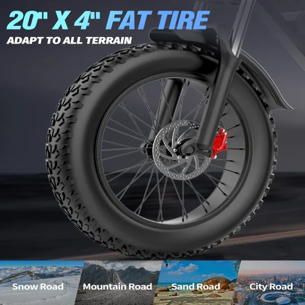 Q20 Pro Mountain Electric Bicycle, Dual Motors 2000W, Dual Batteries 40AH, 60KM/H，PAS Mode, 20*4.0 Fat Tire Electric Bicycle - Image 11