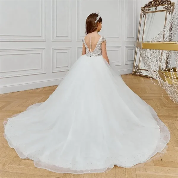 Luxurious White Flower Girl Dress Long Train With Bow Bead Birthday Ball Ball Gown Princess Holy First Communion Gowns - Image 17