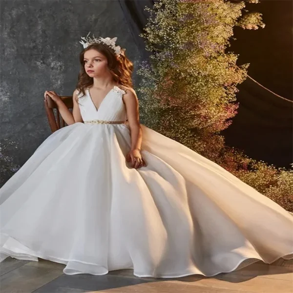 Luxurious White Flower Girl Dress Long Train With Bow Bead Birthday Ball Ball Gown Princess Holy First Communion Gowns - Image 24