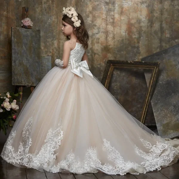 Luxurious White Flower Girl Dress Long Train With Bow Bead Birthday Ball Ball Gown Princess Holy First Communion Gowns - Image 19