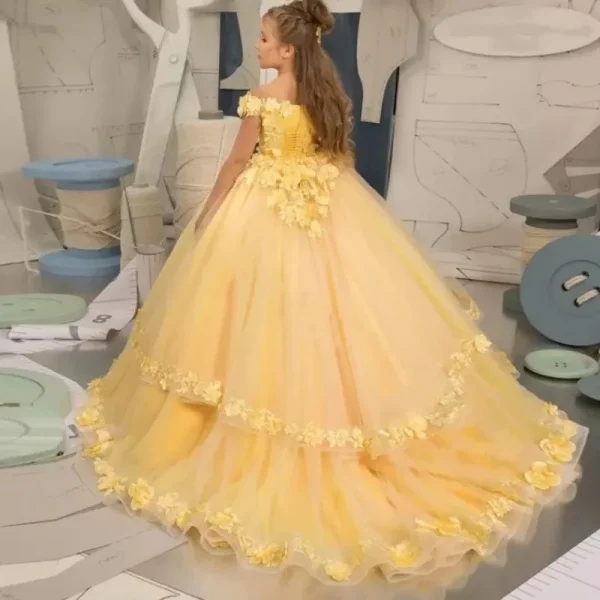 Luxurious White Flower Girl Dress Long Train With Bow Bead Birthday Ball Ball Gown Princess Holy First Communion Gowns - Image 16