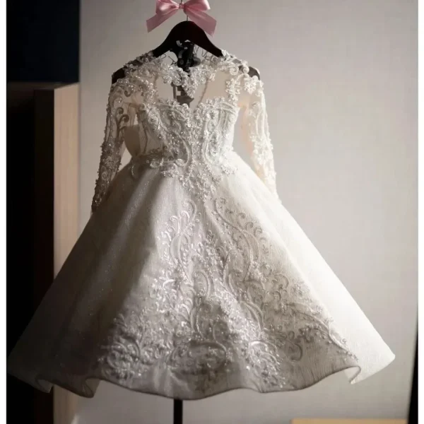 Luxurious White Flower Girl Dress Long Train With Bow Bead Birthday Ball Ball Gown Princess Holy First Communion Gowns - Image 6