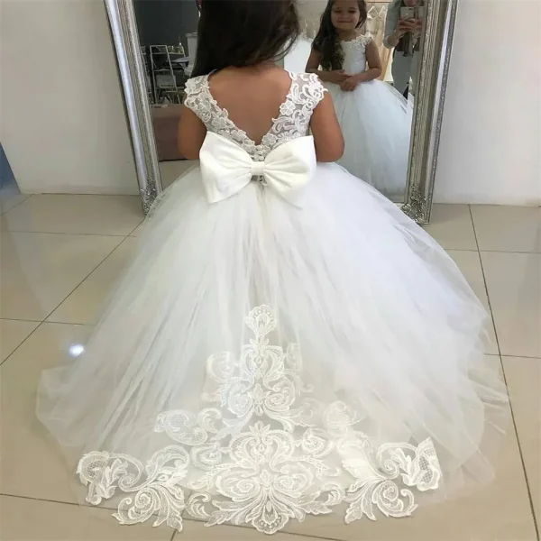Luxurious White Flower Girl Dress Long Train With Bow Bead Birthday Ball Ball Gown Princess Holy First Communion Gowns - Image 8