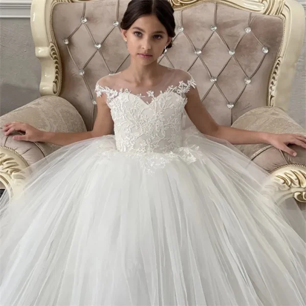 Luxurious White Flower Girl Dress Long Train With Bow Bead Birthday Ball Ball Gown Princess Holy First Communion Gowns - Image 22