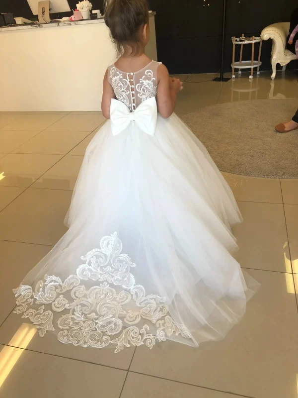 Luxurious White Flower Girl Dress Long Train With Bow Bead Birthday Ball Ball Gown Princess Holy First Communion Gowns - Image 29