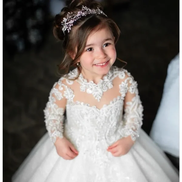 Luxurious White Flower Girl Dress Long Train With Bow Bead Birthday Ball Ball Gown Princess Holy First Communion Gowns - Image 26