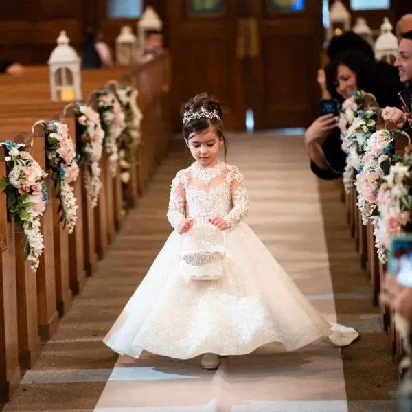 Luxurious White Flower Girl Dress Long Train With Bow Bead Birthday Ball Ball Gown Princess Holy First Communion Gowns - Image 27