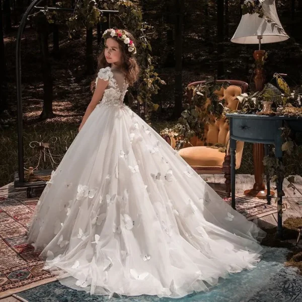 Luxurious White Flower Girl Dress Long Train With Bow Bead Birthday Ball Ball Gown Princess Holy First Communion Gowns - Image 20