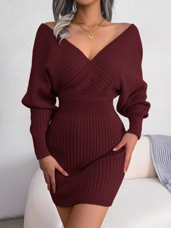 Bodycon Sweater Dresses For Women 2023 Autumn Winter Casual Long Sleeve Knitted Clothes White Green Blue Black Purple - Image 8